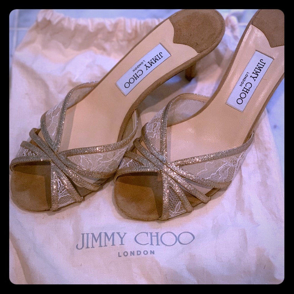 Jimmy Choo Lace Glitter and Suede Heels